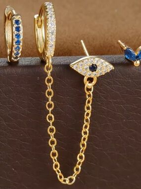 Zircon Evil Eye Hoop Earring Set